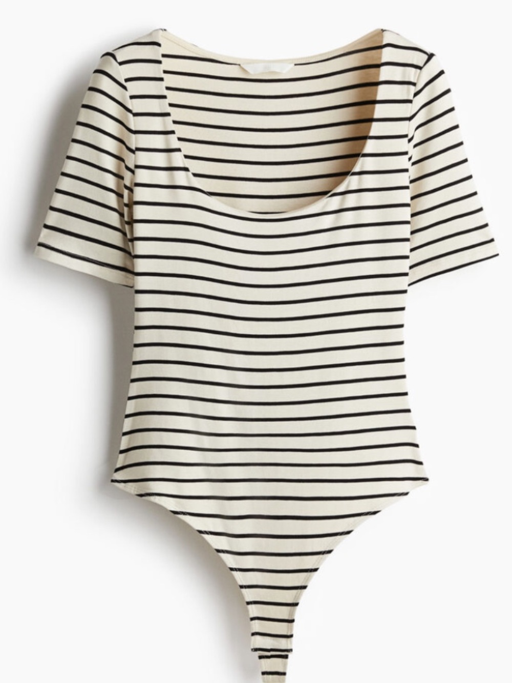 H&M Striped Scoop Neck Thong Bodysuit - Cream/Black